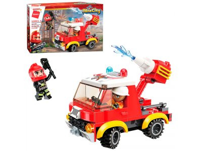 Конструктор Qman 12011-1 (64шт) пожарная машина, фигурки, 110дет, в кор-ке, 22-14-4,5см
