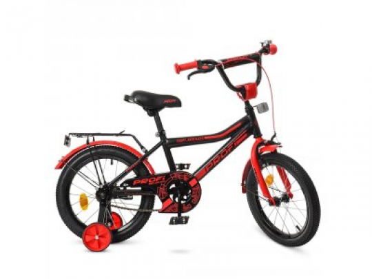 Велосипед детский PROF1 16д. Y16107 (1шт) Top Grade,черно-красн.(мат),звонок,доп.колеса Фото