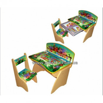 Парта Джунгли с выдвижным ящиком для канцтоваров регулируется по высоте для детей 2-7 лет
