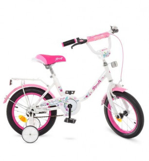 Велосипед детский PROF1 14д. Y1485 (1шт) Flower, бело-розовый,звонок,доп.колеса