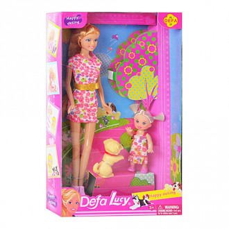 Кукла DEFA 8201 (24шт) с дочкой, собачка, в кор-ке, 34,5-20,5-6см