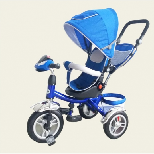 Велосипед 3-х колес TR012 синий  складной козырек, поворот сидения, надувные колеса 12'' и 10'' Фото