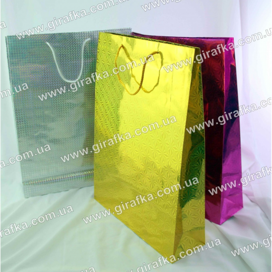 Упаковка подарочная пакет бумажный голографический 28*37 см Фото