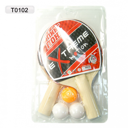 Теннис настольный T0102 (60шт) 2 ракетки + 3 мячика, под слюдой 25*15см Фото