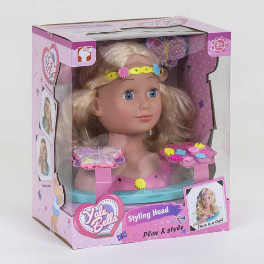 Кукла-голова YL 888 A-1 (8) Манекен для причесок и макияжа, световой эффект, с аксессуарами, в коробке Фото