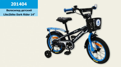 Велосипед детский 2-х колес.14'' Like2bike Dark Rider, чёрный/синяя, рама сталь, со звонком, руч.тормоз, сборка 75