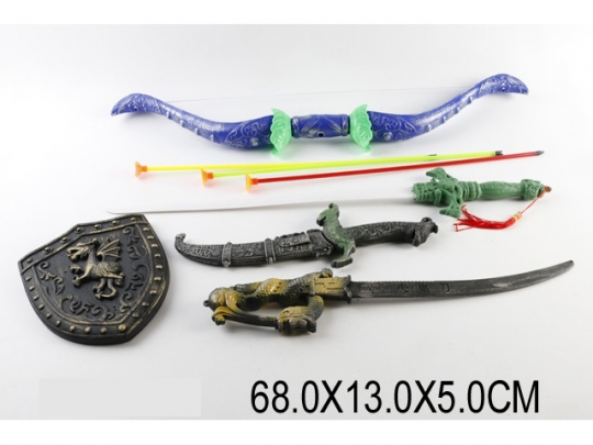 Набор оружия (лук, стрелы, щит, меч, кинжал) в п/э 68х13х5 /96/ Фото