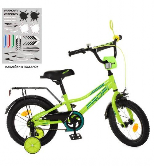 Велосипед детский PROF1 14д. Y14225 (1шт) Prime, салатовый,звонок,доп.колеса Фото