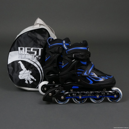 Ролики Blue - Best Rollers /размер 35-38/, колёса PU, без света, d=7см, сумка (6шт) Фото