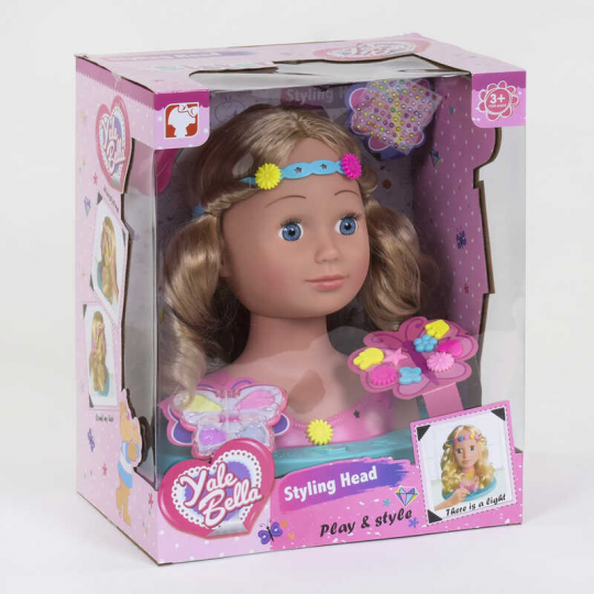 Кукла-голова YL 888 B-1 (8) Манекен для причесок и макияжа, световой эффект, с аксессуарами, в коробке Фото