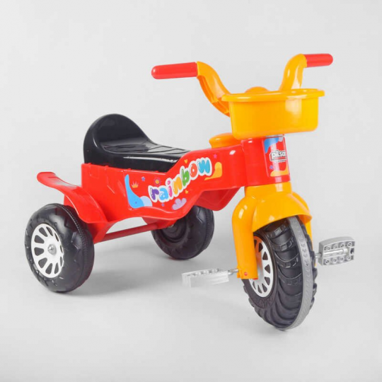 Велосипед трёхколёсный 07-116 (1) “Pilsan” цвет Красно-желтый, пластиковые колеса с прорезиненной накладкой, пищалка, корзинка, в пакете Фото