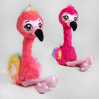 Мягкая игрушка С 50140 (60) &quot;Фламинго&quot;, 30см, 2 вида, на батарейках, подсветка, музыкальный, повторяет фразы, танцует, в кульке