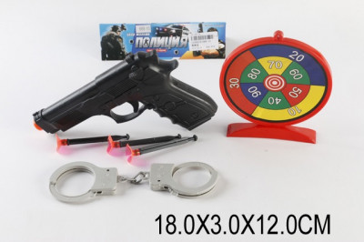Полицейский набор 688-10 (336шт/2) пистолет, наручники, присоски, мишень, в пакете 18*3*12см