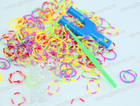 Набор резиночек для плетения 200 штук микс полосатых разных цветов Фото