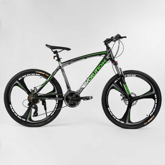 Велосипед Спортивный CORSO «Evolution» 26&quot; дюймов 46225 (1) рама алюминиевая, оборудование Shimano 21 скорость, литые диски, собран на 75% Фото