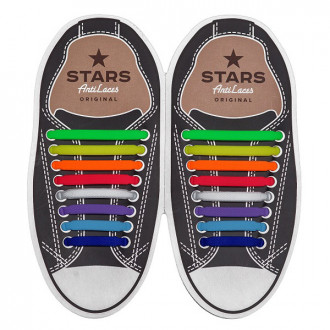 Силиконовые  шнурки AntiLaces Stars, 56,5 мм, 12 шт, радуга