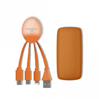 Внешн.порт.аккум.батареяXOOPAR - WEEKENDER(Li-Pol,5000мА*ч,оранж,с каб.Тype-C,Lighting,microUSB,USB)