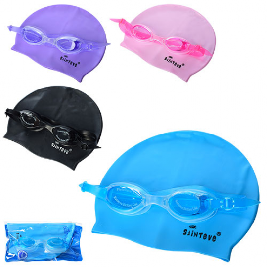 Набор для плавания (шапочка 22*19см, очки-регул.ремешок),4 цвета, в пак.21*10*4см(72шт) Фото