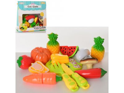 Продукты 5026A (30шт) на липучке, фрукты, овощи, нож, досточка,в кор-ке, 23-23-7см
