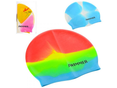 Шапочка для плавания MSW 016 (144шт) 21,5-18,5см, 3 цвета, в кульке, 20,5-13см