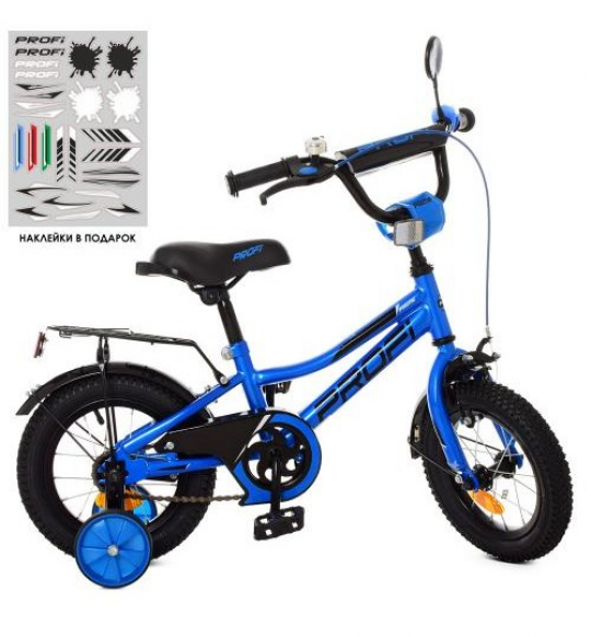 Велосипед детский PROF1 12д. Y12223 (1шт) Prime, синий,звонок,доп.колеса Фото