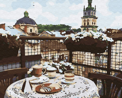 Картина по номерам Кофе на крыше Львова, в термопакете 40*50см