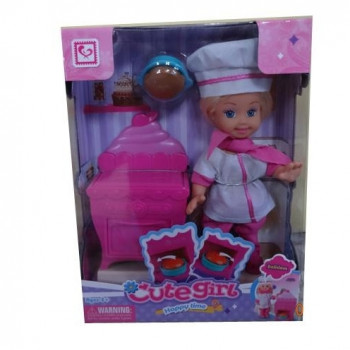 Кукла маленькая  повар K899-18  &quot;Кондитер &quot;, с печкой, пирогом, в кор.