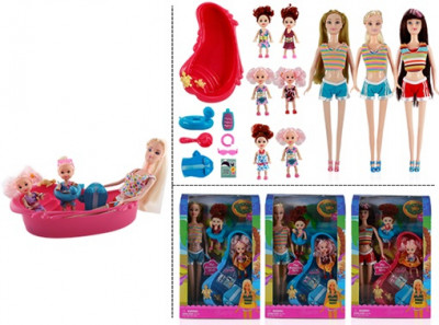 Кукла типа &quot;Барби&quot; 3 вида, 2 ребенка, ванночка, круг для плавания, очки, акс., в кор.20*6*33см(24шт)