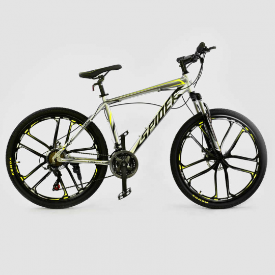 Велосипед Спортивный CORSO 26&quot;дюймов JYT 006 - 2220 GREY-YELLOW SPIDER (1) Алюминий, 21 скорость Фото