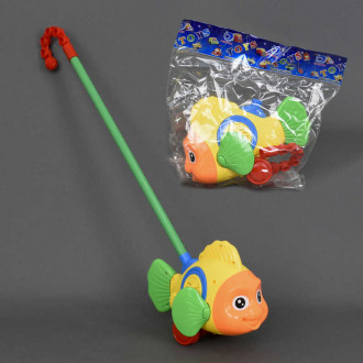 Каталка 0366 (96) &quot;Рыбка&quot; на палочке, с погремушкой, двигает плавниками, в кульке