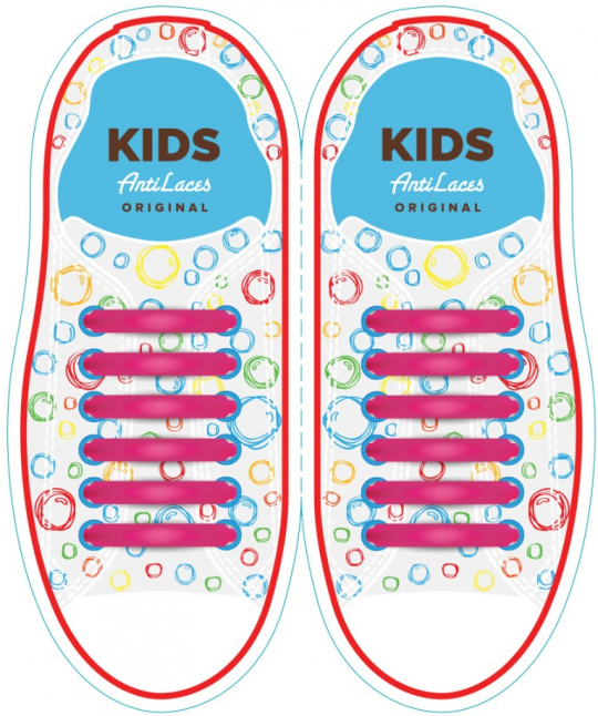 Силиконовые  шнурки AntiLaces Kids, 38 мм, 12 шт, розовые Фото