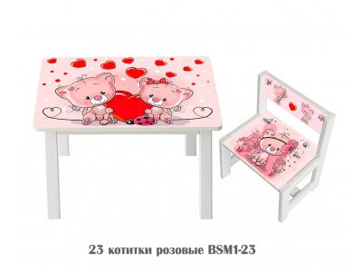 Детский стол и укреплённый стул BSM1-23 Pink kitties - Котитки розовые