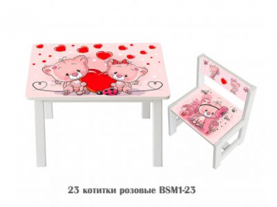 Детский стол и укреплённый стул BSM1-23 Pink kitties - Котитки розовые Фото