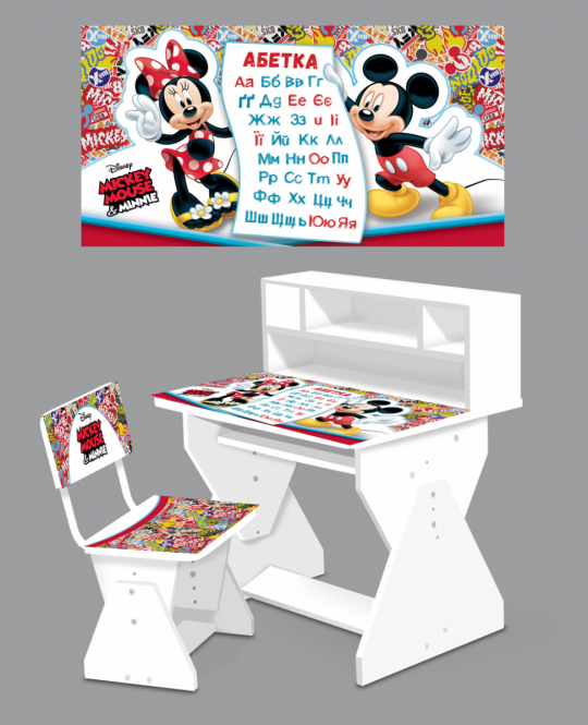Парта со стул. Mickey Mousel с полками 2018-04 столешница открывается,внутри ящик, в кор.65 /1/ Фото