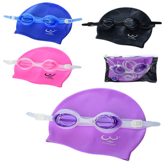 Набор для плавания (шапочка 22*19см, очки-регулир.ремешок), 4 цвета, в пак.22*11*4см(72шт) Фото