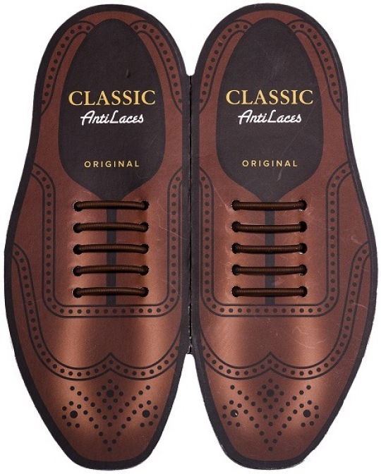 Силиконовые  шнурки AntiLaces Classic, 40 мм, 10 шт, коричневые Фото