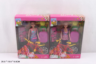 Кукла 2 вида, велосипед, шлем,чемодан, аксес, в кор.26*19*6см /108-3/