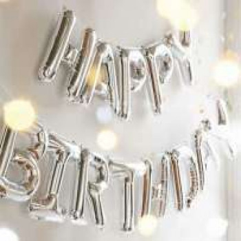 Гирлянда-растяжка надувная из шаров Happy Birthday фольга серебро