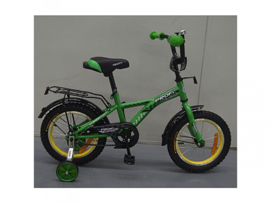 Велосипед детский PROF1 14д. G1432 (1шт) Racer,зеленый,звонок,доп.колеса Фото