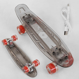 Скейт Пенни борд S-40133 Best Board (7) прозрачная дека со светом, колёса PU со светом, зарядка USB