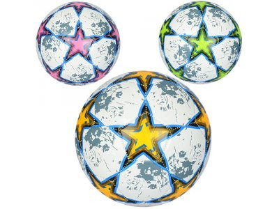 Мяч футбольный EN 3273 (30шт) размер 5, ПВХ 1,6мм, 300-320г, 3цвета, в кульке