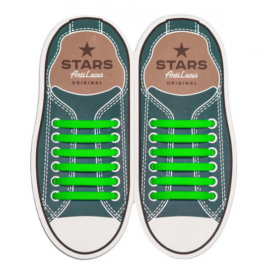 Силиконовые  шнурки AntiLaces Stars, 56,5 мм, 12 шт, зеленые Фото