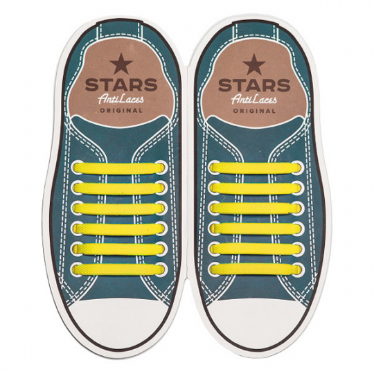 Силиконовые  шнурки AntiLaces Stars, 56,5 мм, 12 шт, желтые Фото