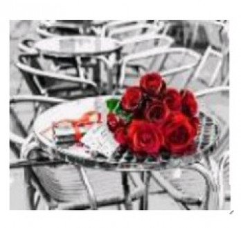 Картина по номерам &quot;Красные розы на сером столе&quot; 40*50см,крас.-акрил,кисть-3шт.(1*30)