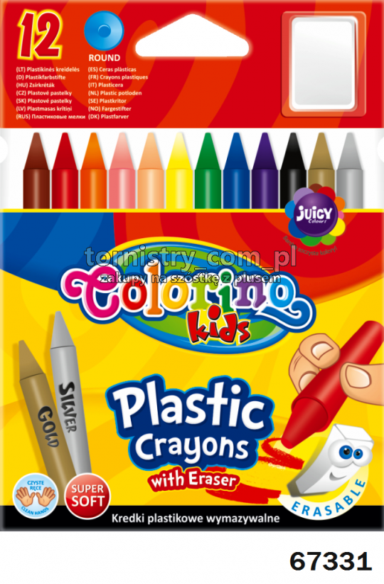 Карандаши цветные, стираемые, пластиковые, с резинкой, 12 цветов, в кор.16*11см., ТМ Colorino Фото