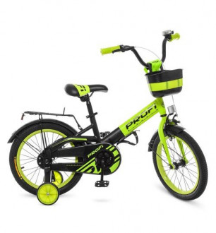 Велосипед детский PROF1 18д. W18115-6 (1шт) Original,зелено-черный (мат),крылья,звонок,доп.колеса