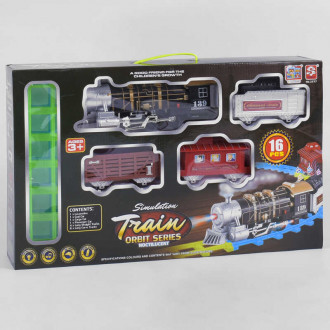 Железная дорога 3377 (12) поезд со звуком, светом прожектора и дымом, 16 деталей, в коробке