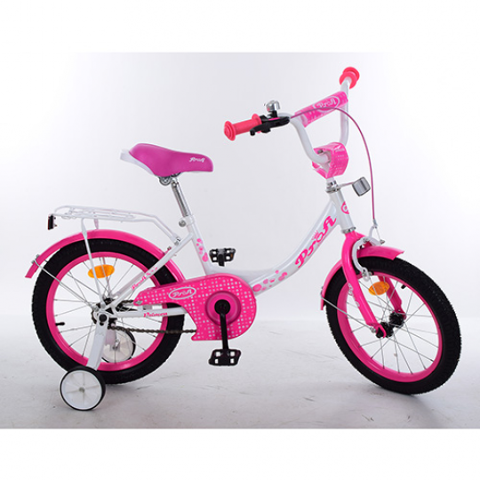 Велосипед детский PROF1 14д. Y1414 (1шт) Princess,бело-малинов.,звонок,доп.колеса Фото