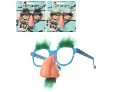 Аксессуары для праздника MK 2400 (120шт) очки с носом, 3 вида, на листе, 17,5-19-3см