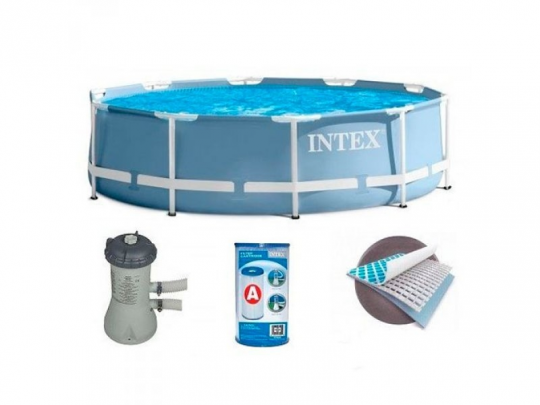 Семейный каркасный бассейн с фильтром-насосом и лестницей Intex 28718 Фото